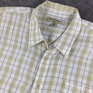 Tommy Bahama Mens XXL Plaid Button Down Shirt 100% Tencel Lyocell White Yellow